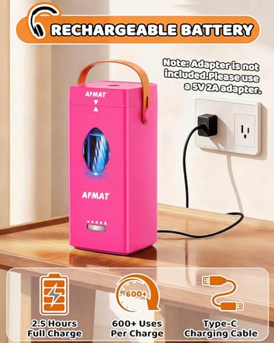 AFMAT Electric Pencil Sharpener, Fully Automatic Pencil Sharpener for 6-12mm No.2/Jumbo Pencils, Auto in & Out, 5 Sharpness Modes, Rechargeable Heavy Duty Sharpeners for Classroom/Home/Office PSC7 - color: Pink