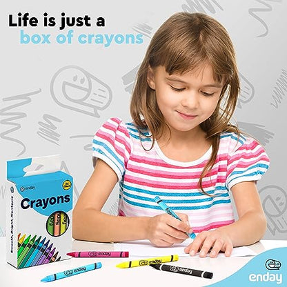 Enday Premium Non-Toxic 24 Color Crayons for Kids & Teachers - 6 Pack Easy to Hold Toddler Crayons, 144 Count - size: 1 Count (Pack of 6)