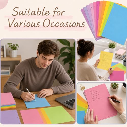 gisgfim 100 Sheets 3 Hole Punched Lined Refill Paper 8 x 10.5 Inch Loose Leaf Paper 3-Ring Binders College Ruled Notebooks Planner Inserts Thicken for Writing School Office Home Supplies(Colorful) - color: Colorful