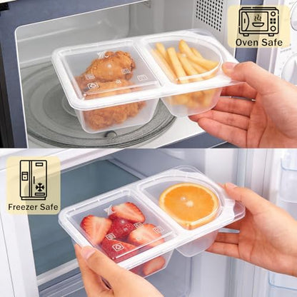 Reusable 10 OZ Snack Containers Compartment with Lids - 10 Sets Snack Containers, Double Snackle Box Compartment Condiment Containers, Snack Box for Sauce and Snacks