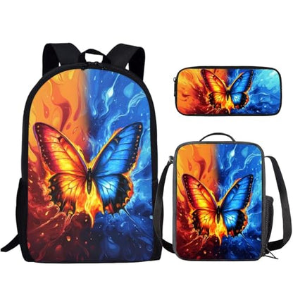 Cool Butterfly Kids Backpack Set Girls 3 PCS Kids Backpack with Lunch Box Pencil Case Large Capacity Bookbag Casual Daypack for Elementary School Students - color: Cool Butterfly