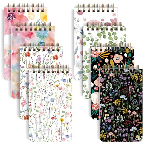 SKYDUE Small Notebooks, 3x5 Pocket Notepads with Aesthetic Covers, Mini Spiral Notebook with Lined Pages for Work Nursing School Essentials, Set Of 8 - color: Flowers