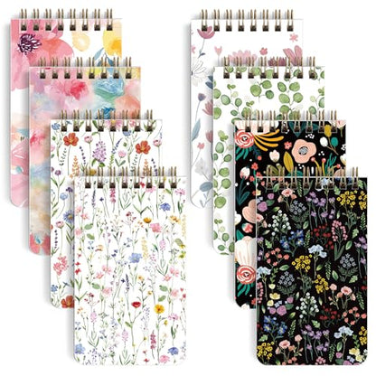 SKYDUE Small Notebooks, 3x5 Pocket Notepads with Aesthetic Covers, Mini Spiral Notebook with Lined Pages for Work Nursing School Essentials, Set Of 8 - color: Flowers