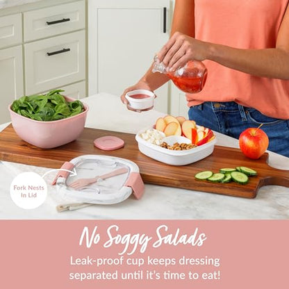 Bentgo Salad Container - 54 oz Bowl with 4-Compartment Toppings Tray, Dressing Container, Reusable Fork, BPA-Free Lunch Box for Meal Prep & Food Storage; Removable Bento Tray (Blush Marble) - color: Blush Marble