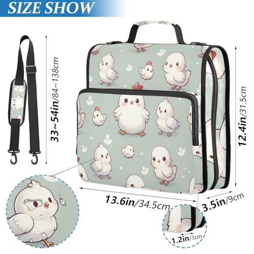Cute Animal Chicken Farm Zipper Binder Bag 3 Ring Binder with Shoulder Strap Zip Up 500 Sheets Capacity Multi Pockets for School Office Supplies - color: Multi2284, size: Fit 500 Sheets