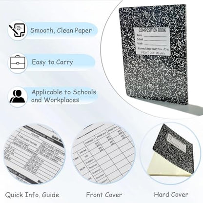 Left Handed Composition Notebook, Black Marble Left Handed Notebooks | 9.75" x 7.5", Hard Cover Left Handed Notebooks for Adults, 160 Pages, College Ruled, For Adults and School, 1pk - color: Black Marble 1PK