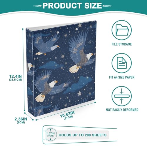 Fustylead Eagles Soaring in The Sky 3 Ring Binder, D-Rings 1.5" Hardcover Folder, Fits 200 Sheets of A4 Paper, Durable Clipboard & Clean View with Inside Pockets for School Home Office - size: 12.4x10.63x2.36 Inch-1 Pack
