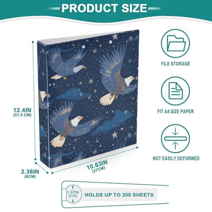 Fustylead Eagles Soaring in The Sky 3 Ring Binder, D-Rings 1.5" Hardcover Folder, Fits 200 Sheets of A4 Paper, Durable Clipboard & Clean View with Inside Pockets for School Home Office - size: 12.4x10.63x2.36 Inch-2 Pack