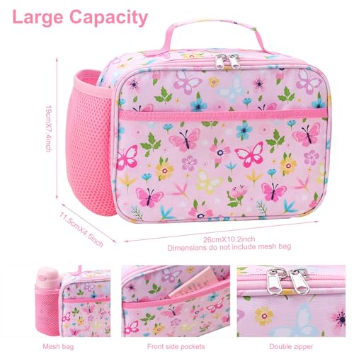 RHCPFOVR Kids Lunch Bag - Insulated Lunch Box for Boys Girls,Washable Lunch Bag and Reusable Toddler Leak-proof Lunchbox for School and Daycare - color: Pink Flowers