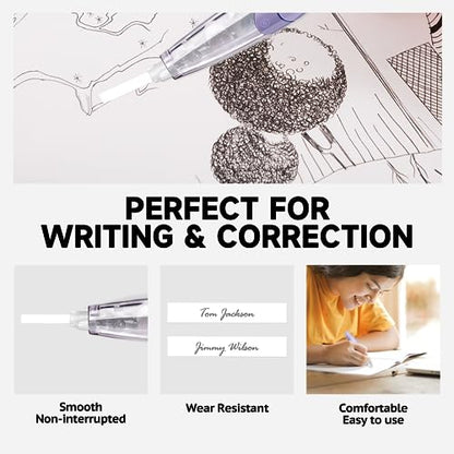 Refillable Retractable White Correction Tape, Pen Shaped White Smooth Pull Out Japanese Aesthetic Cute Correction Tape for Office Supplies, 4 PCS (ZH-87)