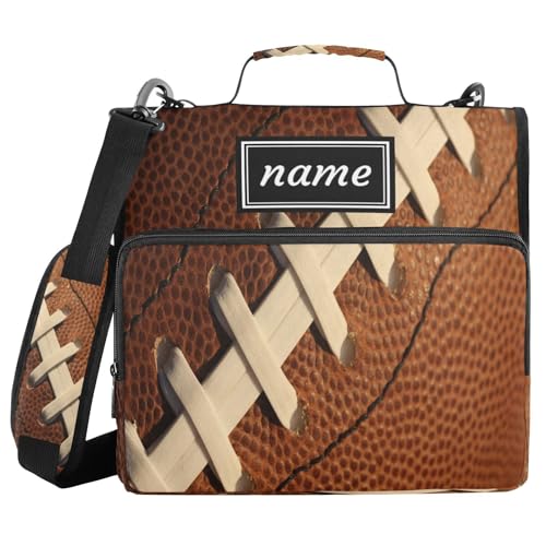 Kcldeci Personalized Zipper Binder 3 Ring，Angled Laces of A Football Custom Zipper Binder Organizer 1.5inch for School and Office Expanding File Folder - color: A17