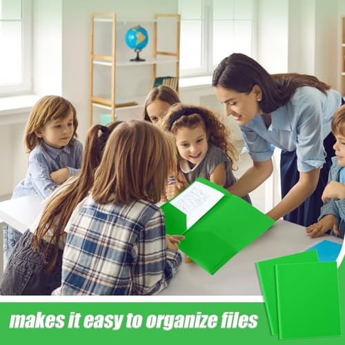 Gueevin 50 Pcs Plastic Folders with Two Pockets, Back to School Two Pocket Folder Fit Letter Size, Heavy Duty School Business Card Holder for Home Office Teachers(Fruit Green) - color: Fruit Green