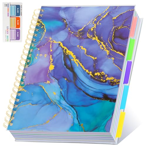5 Subject Notebook for Work with Removable Dividers Tabs, Large 8.5" x 11 Spiral Lined Notebooks for School Note Taking & Organizer, A4 240 Pages College Ruled Journal for Women & Writing, Purple - color: Purple