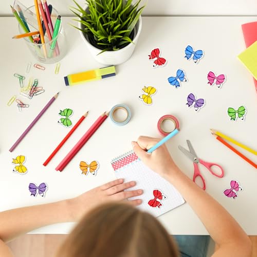 JarThenaAMCS 70 Pcs Back to School Mini Bulk Erasers Colorful Pencil Bow Shape Erasers for First Day of School Party Classroom Stationery Supplies Students Gifts Prizes Teacher Rewards - style: Colorful Pencil Bow