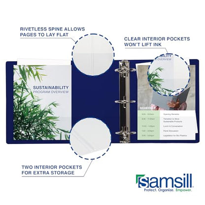 Samsill Durable 1 Inch Binder, D Ring Binder, Customizable Clear View Cover, Dark Blue, Holds 225 Pages - color: Dark Blue, size: 1 Pack, style: 1 Inch