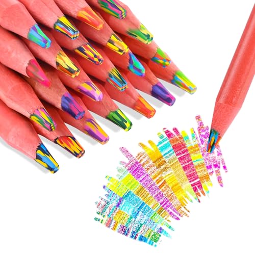 12 Colors Rainbow Pencils for Kids, 12 Pieces Rainbow Colored Pencil Art Presents for Adult, Red Wooden Multi Colored Pencils Bulk Cool Supplies for Coloring Drawing Sketching, Pre-sharpened - color: Red