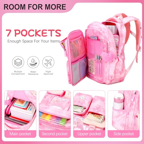 Jafeton Backpacks for Girls, Girls Backpack with Insulated Lunch Bag and Pencil Case for Kids Teens Elementary Middle High School Student, Cute Bow School Bag Travel Daypacks Book Bag Set - color: Pink