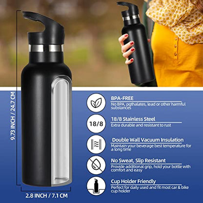 Volhoply 17oz Kids Insulated Water Bottle,Stainless Steel Water Bottles with Straw Lid,Double Wall Vacuum Metal Cups Water Bottle,Reusable Sports Water Flask Keep Hot & Cold for School (Black,1 Set) - color: Black