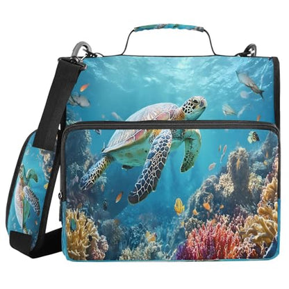3 Ring Zipper Binder Underwater Sea Turtle Binders Bag with Shoulder Strap 500 Sheets Paper Organizer Trapper Keeper Documents Storage File Folder for School Office - color: A2400