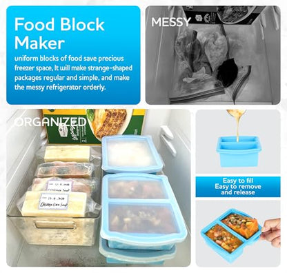 Silicone Freezer Trays with Lids, Set of 2 - with 1cup and 2 cupSilicone Freezer Molds for freezing soups, sauces and individual servings of lasagna, casseroles, dishwasher and microwave safe - color: 2 Pack Blue