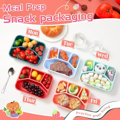 Honeydak 5 Pack Snack Containers 4 Compartment Bento Snack Boxes Reusable Lunchable Containers with Lids Divided Meal Prep Lunch Food Storage Box for School Work Travel(Melon,Mixed) - color: Melon, style: Mixed
