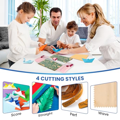Paper Cutter Pink Rotary Paper Trimmer, 12 Inch Paper Cutter for Cardstock, Scrapbooking, Crafts, 4 Functions with 5 Blades, Safety Guard, Side Ruler for Coupons, Photos, Labels