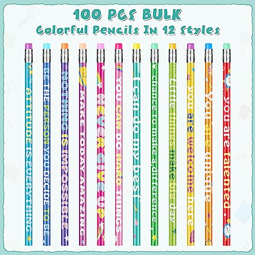 100 Pcs Motivational Pencils Bulk, Rainbow Inspirational School Pencils for Classroom, Cute Pencil with Encourage Positive Sayings, Back to School Supplies for Kids Student Teacher Classroom Reward - size: 100 Count (Pack of 1)
