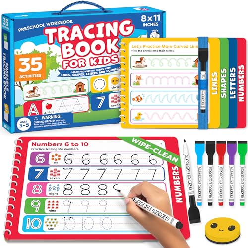 Kindergarten Workbooks - Letter Tracing Books for Kids Ages 3-5, Writing Practice for Kids Age 3-5 - Preschool Workbook Age 3-4, Airplane Toys for Toddlers 1-3, Learning Activities for 3 Year Olds - color: Dry Erase Tracing Book Set
