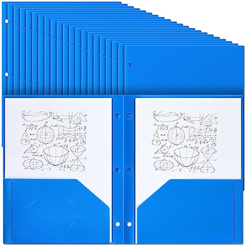 Yeaqee 100 Pcs Plastic Folders with Pockets Bulk 3 Hole Punched 2 Pocket File Folders for 3 Ring Binder Divider Folder for Notebooks, Durable Poly for Office Home (Blue) - color: Blue
