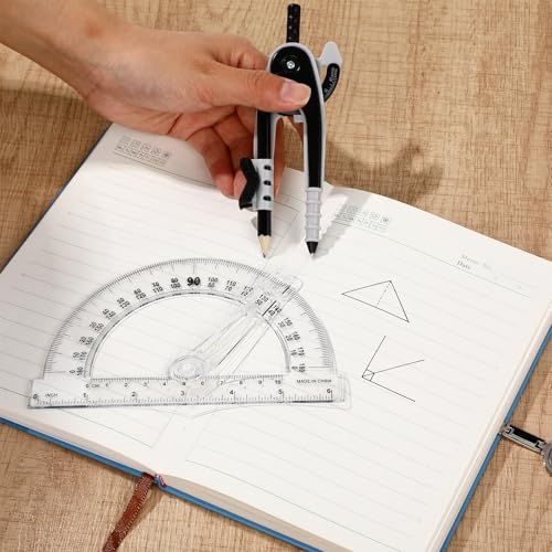 Zonon 2 Pcs Student Protractor and Compass, Student Geometry Math Set Drawing Compass and 180 Degree 6 Inch Protractor with Swing Arm for Drawing Measuring School Office (Black) - color: Black