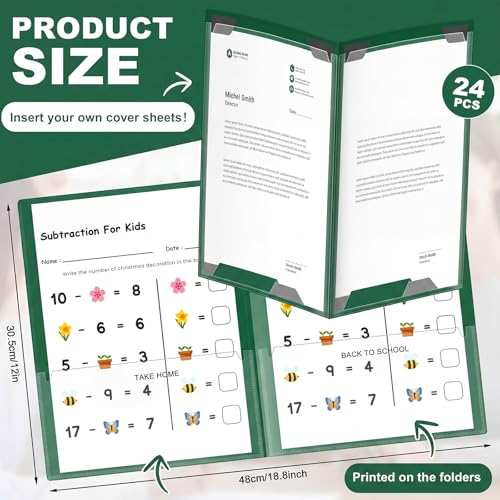 Henoyso 24 Pcs Plastic Folders with Clear Front Pockets Heavy Duty Take Home Back to School Pockets Homework Folders for School Students Parent Teacher Classroom Communication (Dark Green) - color: Dark Green
