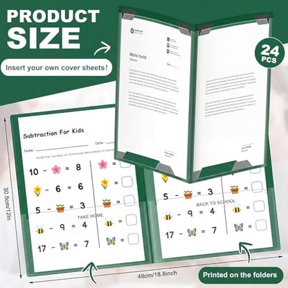 Henoyso 24 Pcs Plastic Folders with Clear Front Pockets Heavy Duty Take Home Back to School Pockets Homework Folders for School Students Parent Teacher Classroom Communication (Dark Green) - color: Dark Green