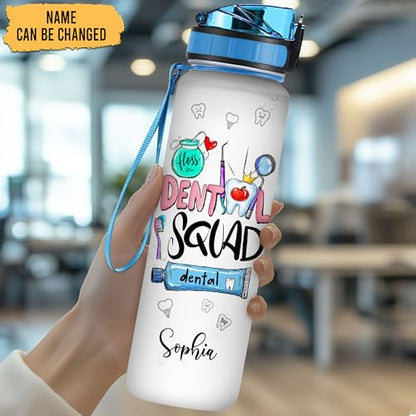 Hyturtle Personalized Dental Water Bottle - 32oz Motivational Water Bottle with Leak-Proof Lid Time Marker - Custom Name Gift for Dentists, Dental Assistants, Dental Students On Birthday, Christmas - color: Dentist