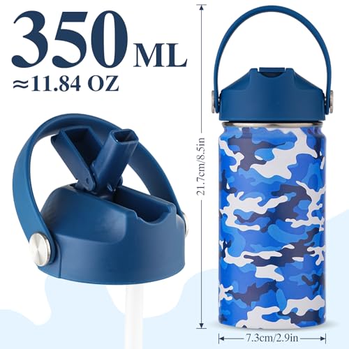 Kids Water Bottle with Straw Lid-12 oz Insulated Stainless Steel Thermal Cup, Leakproof Wide Mouth Sports Bottle Keeps Cold 12H & Hot 6H for Gym Office Outdoor - color: Camouflage