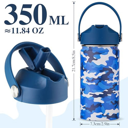 Kids Water Bottle with Straw Lid-12 oz Insulated Stainless Steel Thermal Cup, Leakproof Wide Mouth Sports Bottle Keeps Cold 12H & Hot 6H for Gym Office Outdoor - color: Camouflage