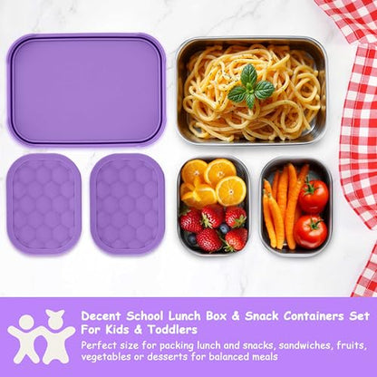 Homikit 3 Pack Kids Lunch Box Set, 18/10 Stainless Steel Bento Boxes with Silicone Lids Leak Proof, 5 Cups Reusable Metal Food Snack Containers for School Daycare, Nontoxic & Dishwasher Safe, Purple - color: Purple, size: Medium