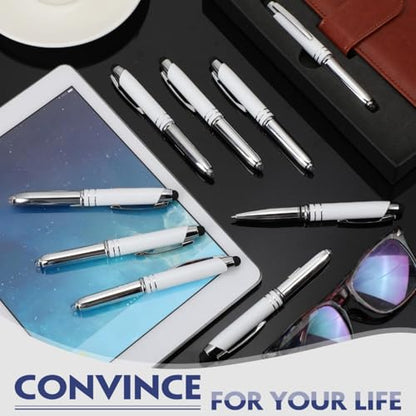 Zonon 15 Pieces 3 in 1 Multi-Function Touch Pen with LED Flashlight and Stylus Tip Multi-Function Ballpoint Pen, 1.0 mm Black Ink Ballpoint for Touch Screens Back to School Gifts(White) - color: White