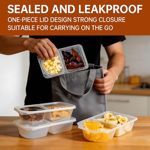 Reusable Snack Containers with Lids, Snack Containers, 20-Pack Snack Pack Containers, meal prep containers Double Compartment, Container Portion Control for On the Go Travel Essentials