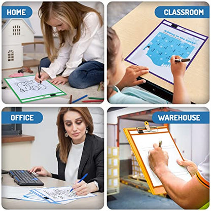 Dry Erase Pockets 30 Pack - 10 x 13 Reusable Dry Erase Pocket Sleeves for Work & School Worksheets - Heavy Duty Clear Pocket Sleeves - Quickly Wipe to a Flawless Clean (Multicolor)