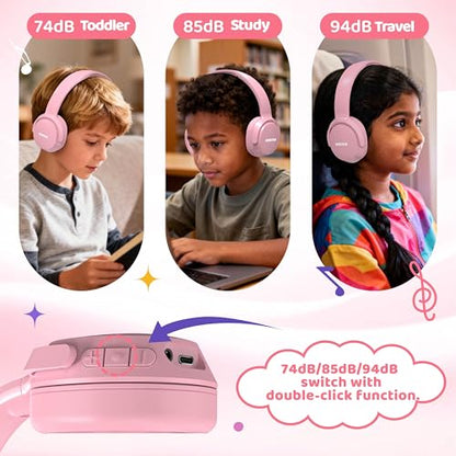 MIDOLA Headphones for Kids Bluetooth 5.4 Wireless 68H Play Time Volume Limit 85/94dB Over-Ear Foldable Headset,with Mic Wired Aux for Toddler Child Boy Girl School Pad Tablet Pink - color: Pink