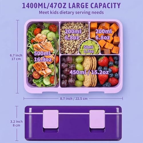 rockpapa Chill Bento Box for Kids- Large 5.5 Cups Lunch Box with Ice Pack - 5 Compartments, BPA-Free, Leak Proof, with Utensils & Portable Handle, Microwave/Dishwasher Safe (Purple Butterfly) - color: Purple Butterfly