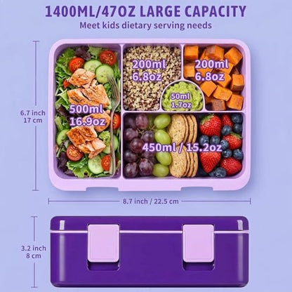 rockpapa Chill Bento Box for Kids- Large 5.5 Cups Lunch Box with Ice Pack - 5 Compartments, BPA-Free, Leak Proof, with Utensils & Portable Handle, Microwave/Dishwasher Safe (Purple Butterfly) - color: Purple Butterfly