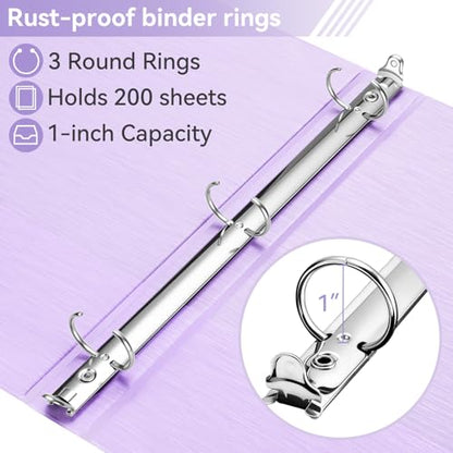 SUIN 1 Inch 3 Ring Binder, Clear 1'' View Presentation Binders with 2 Pockets, Fits 8.5 x 11 Letter Size, Durable Polypropylene, Non-Stick & PVC-Free for School, Office & Home (Brushed Lavender) - color: Brushed Lavender