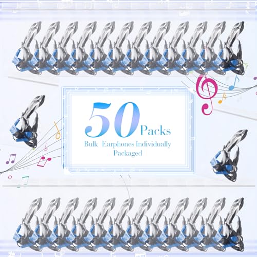 Kanayu 50 Pack Wired Earbuds Bulk for Classroom Ear Headphones Wired Basic Student Earbuds No Microphone with 3.5MM Jack for Class Laptop School Library, Individually Bagged (Dark Blue) - color: Dark Blue