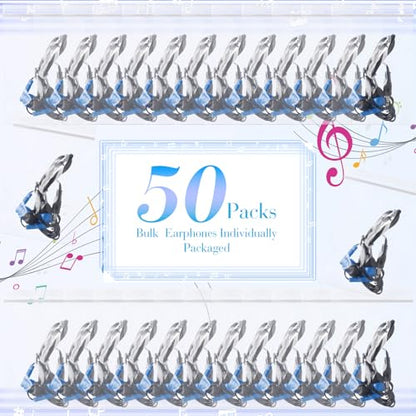 Kanayu 50 Pack Wired Earbuds Bulk for Classroom Ear Headphones Wired Basic Student Earbuds No Microphone with 3.5MM Jack for Class Laptop School Library, Individually Bagged (Dark Blue) - color: Dark Blue