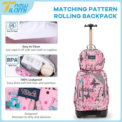 NEW TILAMI Kids Lunch Bag Double Insulated for tilami Rolling Backpack Girls Boys forTravel School Picnic, Romantic Pink - color: Romantic Pink