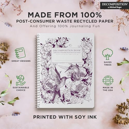 Decomposition Hummingbirds College Ruled Spiral Notebook - 9.75 x 7.5 Journal with 160 Lined Pages - 100% Recycled Paper - Notebooks for School Supplies, Home & Office - Made in USA - color: Hummingbirds
