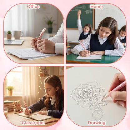 TIESOME Cute Pencil & Lead Refill Set, 4 Pcs Mechanical Pencil Cute, Peach 4 Mechanical Pencils Set for School, Office, Drawing and Gift (with 0.5mm Refills, Pink)