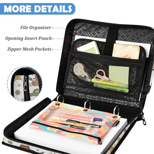 Cute Cowboy Wild West Zipper Binder 3 Ring, Multi-Pocket School & Office Personalized Binder Organizer, 800 Sheet Capacity, Compatible with 14-Inch Notebook, Back to School Gift - color: Option J