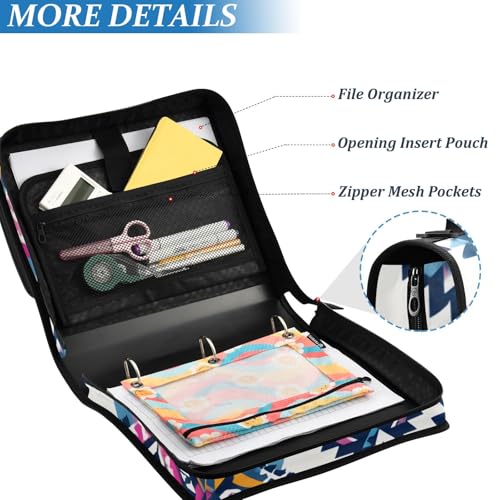 3 Ring Zipper Binder with Shoulder Strap Purple Ethic Aztec Geometric 1.5 inch Binders Keeper Large Capacity Multi Pockets for School Office Supplies - color: Multi143, size: Fit 500 Sheets